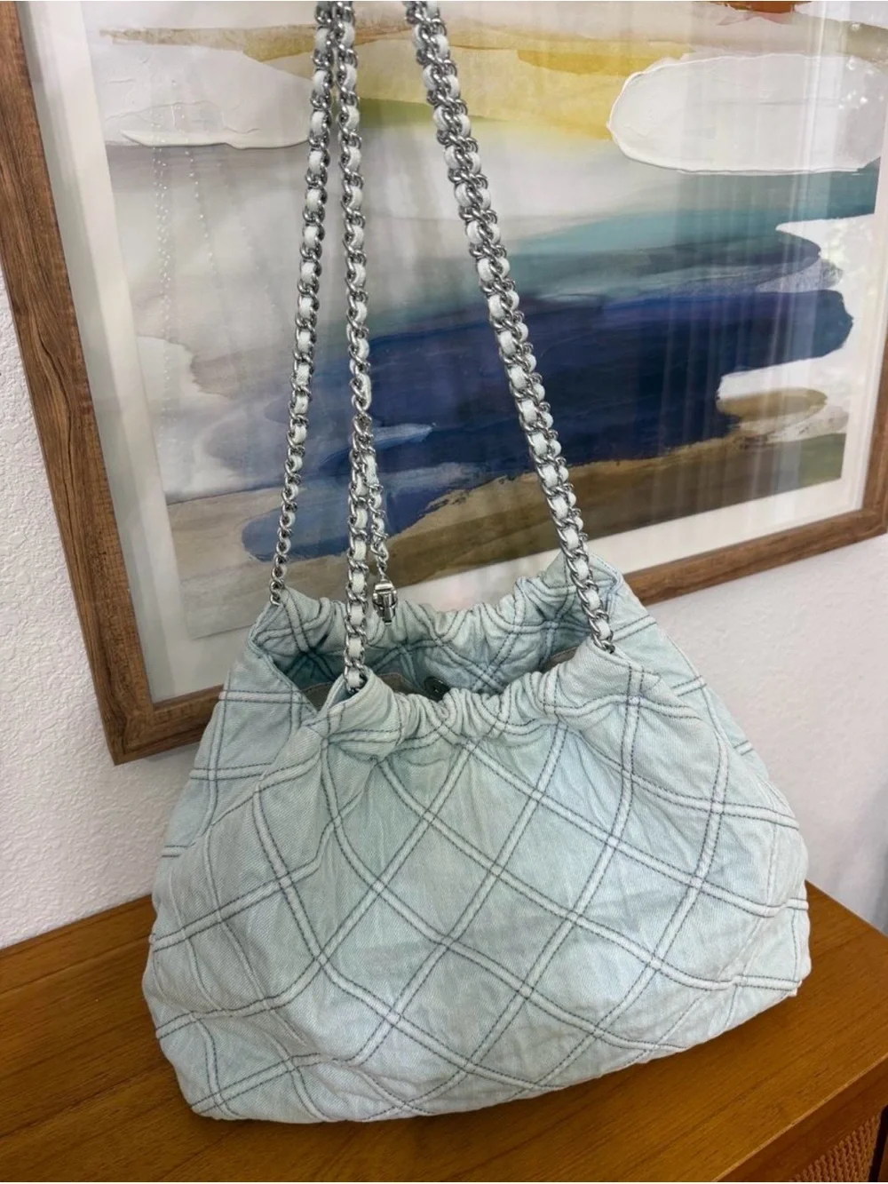Tory Burch Fleming soft denim hobo bag, large size excellent condition